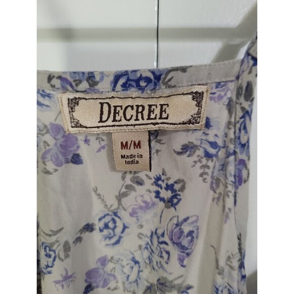 DECREE Women's SZ M Racerback Flowy Tank Ruffle Floral Boho Festival Fairy Gray - Picture 4 of 9